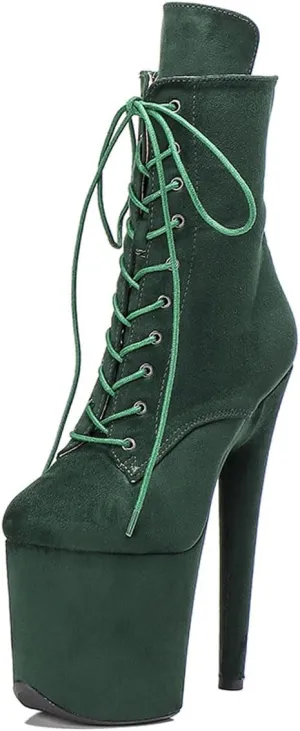 WUXIN H&P Women's Exotic High Heel 8 Inch Round Toe Sexy Suede Custom Fashion Platform Lace-up Stiletto Pole Dance Ankle Short Boots Dress Shoes