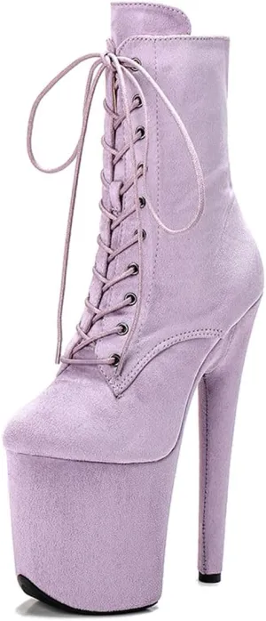 WUXIN H&P Women's Exotic High Heel 8 Inch Round Toe Sexy Suede Custom Fashion Platform Lace-up Stiletto Pole Dance Ankle Short Boots Dress Shoes
