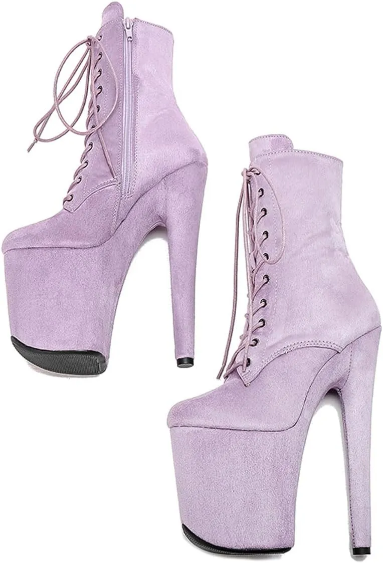WUXIN H&P Women's Exotic High Heel 8 Inch Round Toe Sexy Suede Custom Fashion Platform Lace-up Stiletto Pole Dance Ankle Short Boots Dress Shoes