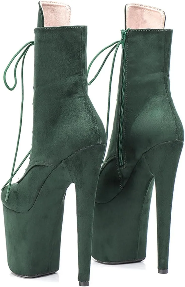 WUXIN H&P Women's Exotic High Heel 8 Inch Round Toe Sexy Suede Custom Fashion Platform Lace-up Stiletto Pole Dance Ankle Short Boots Dress Shoes