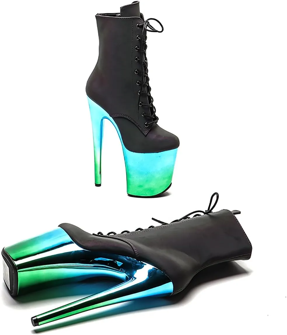WUXIN H&P Women's Exotic High Heel Pole Dance Ankle Boots Short Custom 8 Inch Sexy Platform Fashion Lace-up Stiletto Round Toe Dress Shoes
