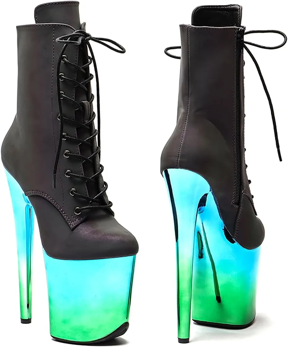 WUXIN H&P Women's Exotic High Heel Pole Dance Ankle Boots Short Custom 8 Inch Sexy Platform Fashion Lace-up Stiletto Round Toe Dress Shoes