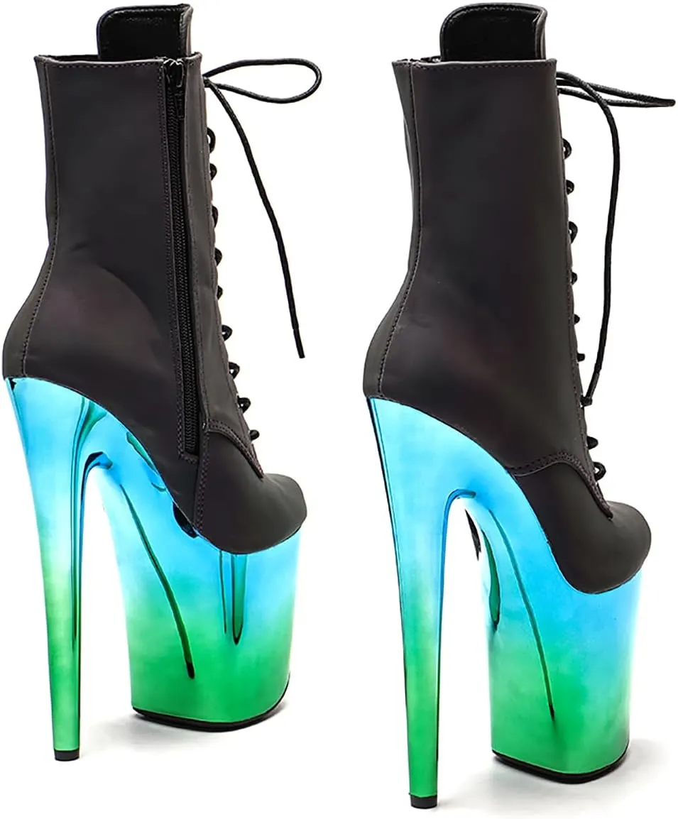 WUXIN H&P Women's Exotic High Heel Pole Dance Ankle Boots Short Custom 8 Inch Sexy Platform Fashion Lace-up Stiletto Round Toe Dress Shoes