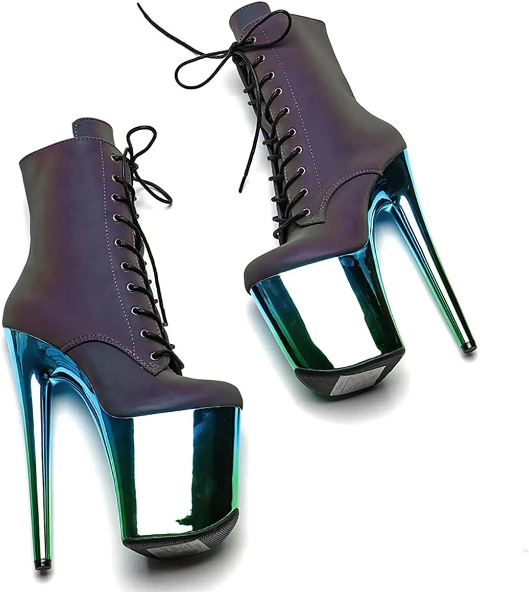WUXIN H&P Women's Exotic High Heel Pole Dance Ankle Boots Short Custom 8 Inch Sexy Platform Fashion Lace-up Stiletto Round Toe Dress Shoes
