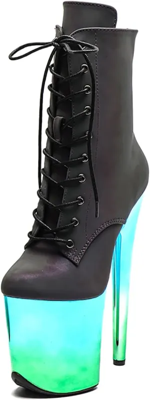 WUXIN H&P Women's Exotic High Heel Pole Dance Ankle Boots Short Custom 8 Inch Sexy Platform Fashion Lace-up Stiletto Round Toe Dress Shoes