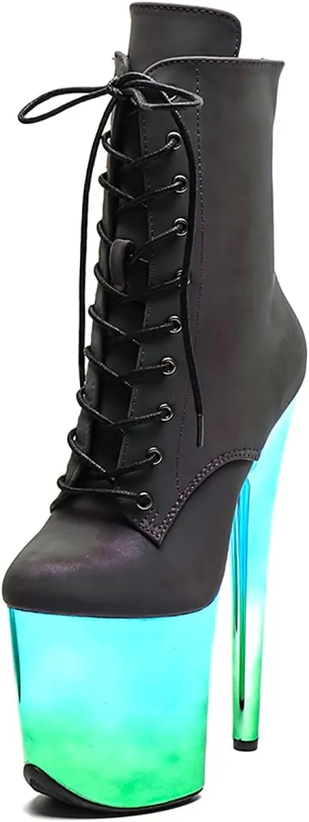 WUXIN H&P Women's Exotic High Heel Pole Dance Ankle Boots Short Custom 8 Inch Sexy Platform Fashion Lace-up Stiletto Round Toe Dress Shoes