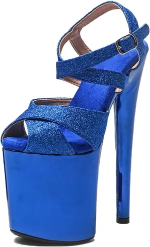 WUXIN H&P Women's Exotic High Heel Sandal 8 Inch Platform Custom Mirror Glitter Round Toe Sexy Fashion Stiletto Pole Dance Ankle-Strap Dress shoes