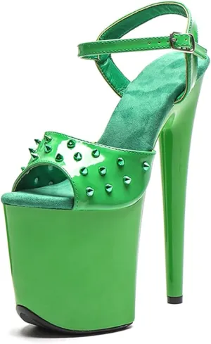 WUXIN H&P Women's Exotic Pole Dance Ankle-Strap Sandal 8 Inch Mirror Round Toe Rhinestone Platform Fashion Model Sexy Stiletto Custom Dress shoes High Heel