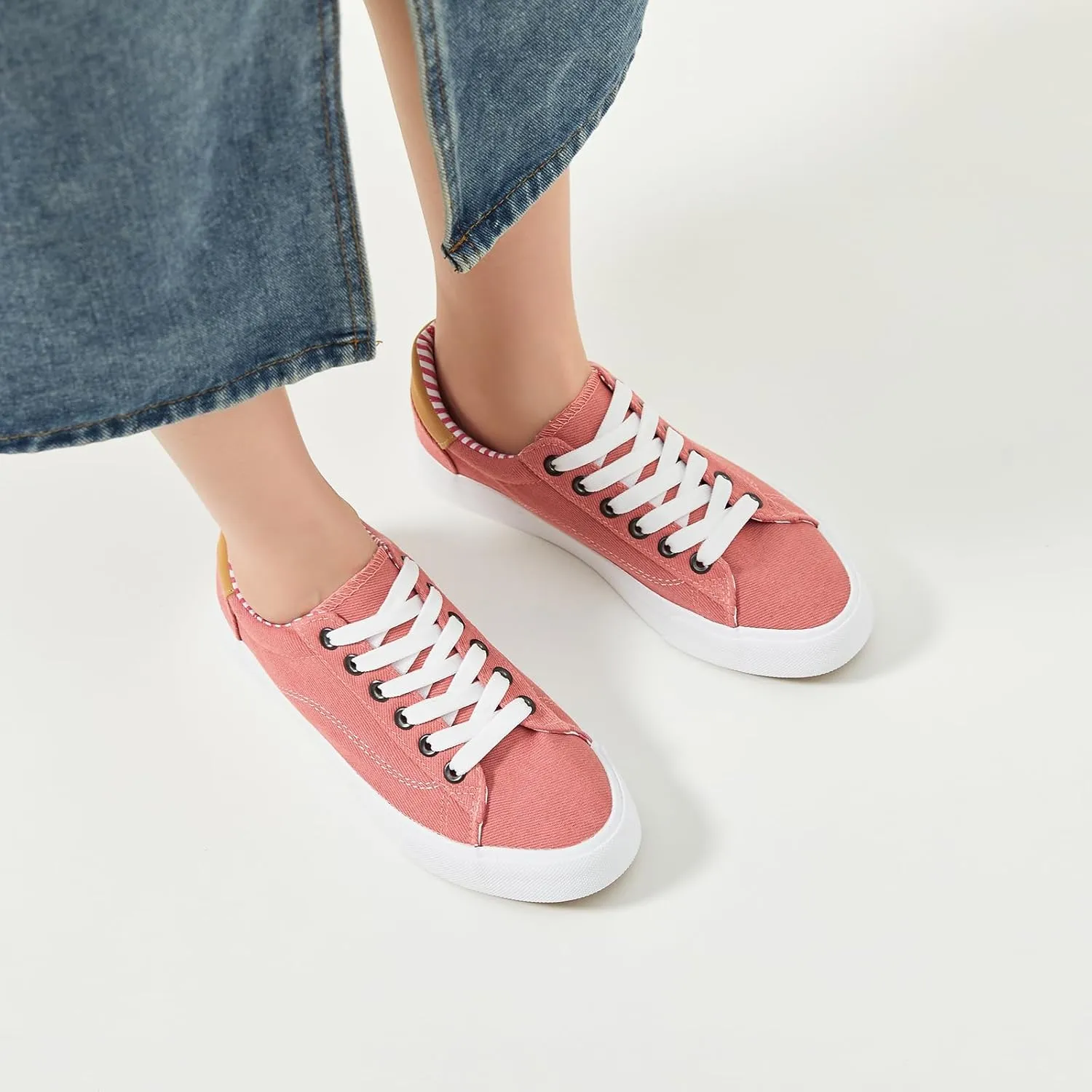 XRH Tennis Shoes Womens Low Top Casual Shoes for Women, Lace Up Canvas Sneakers Comfortable Shoes for Women Walking Shoes