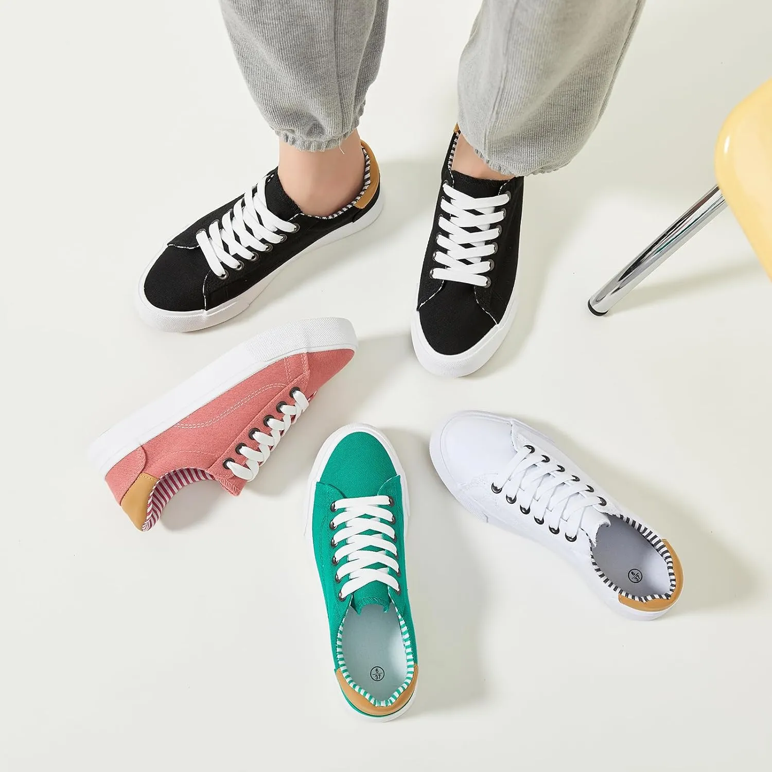 XRH Tennis Shoes Womens Low Top Casual Shoes for Women, Lace Up Canvas Sneakers Comfortable Shoes for Women Walking Shoes