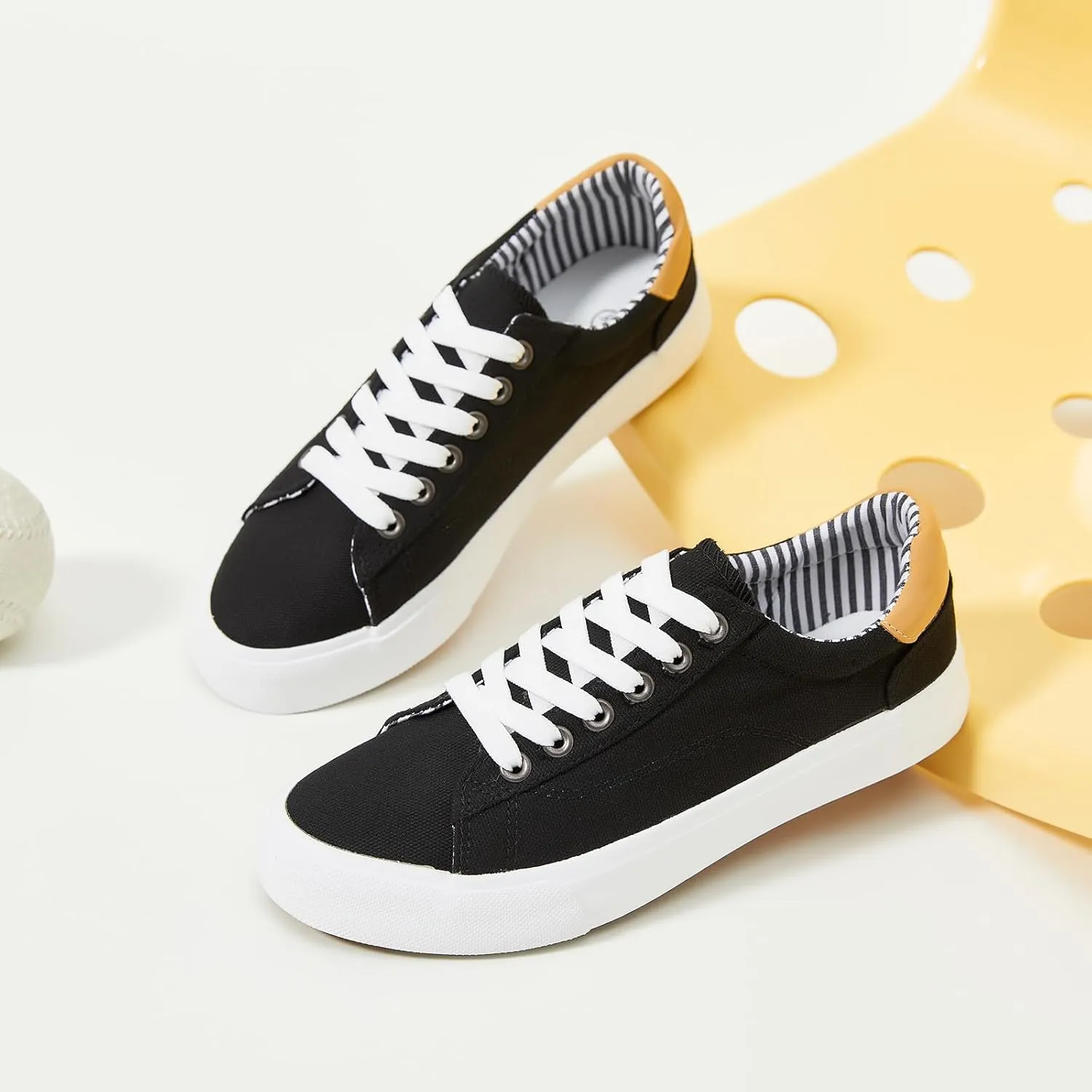 XRH Tennis Shoes Womens Low Top Casual Shoes for Women, Lace Up Canvas Sneakers Comfortable Shoes for Women Walking Shoes