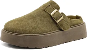 XTJSCBDSH Suede Clogs for Women Adjustable Buckle Platform Mules Cork Footbed Sandals Slip On Slippers Potato Shoes with Arch Support