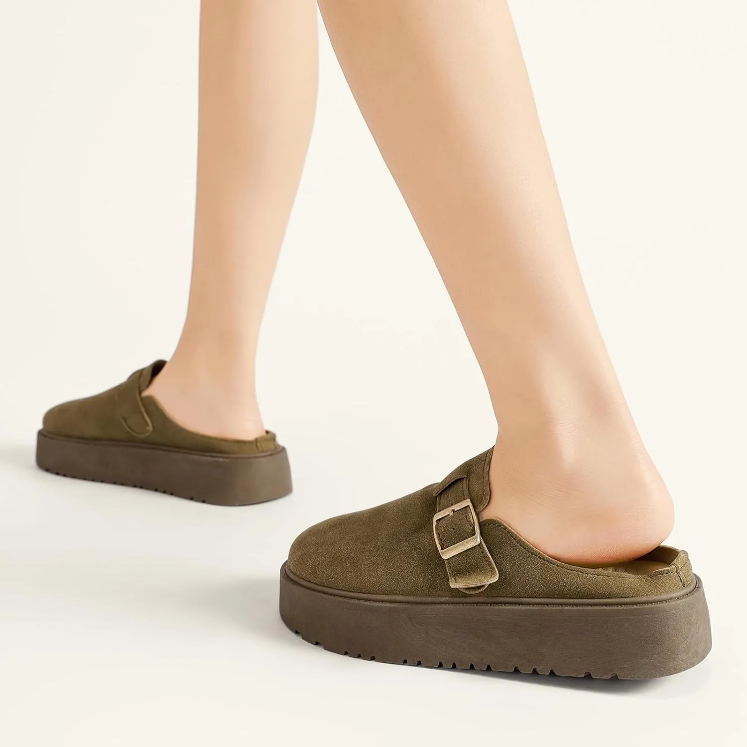 XTJSCBDSH Suede Clogs for Women Adjustable Buckle Platform Mules Cork Footbed Sandals Slip On Slippers Potato Shoes with Arch Support