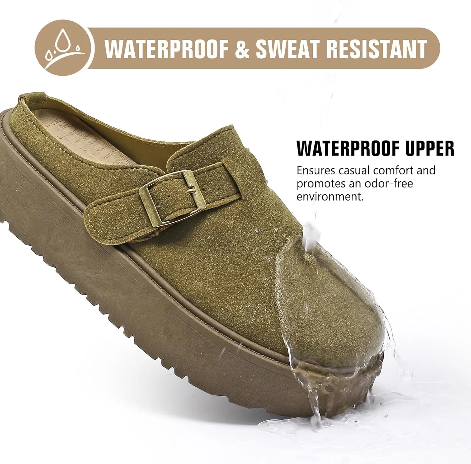 XTJSCBDSH Suede Clogs for Women Adjustable Buckle Platform Mules Cork Footbed Sandals Slip On Slippers Potato Shoes with Arch Support