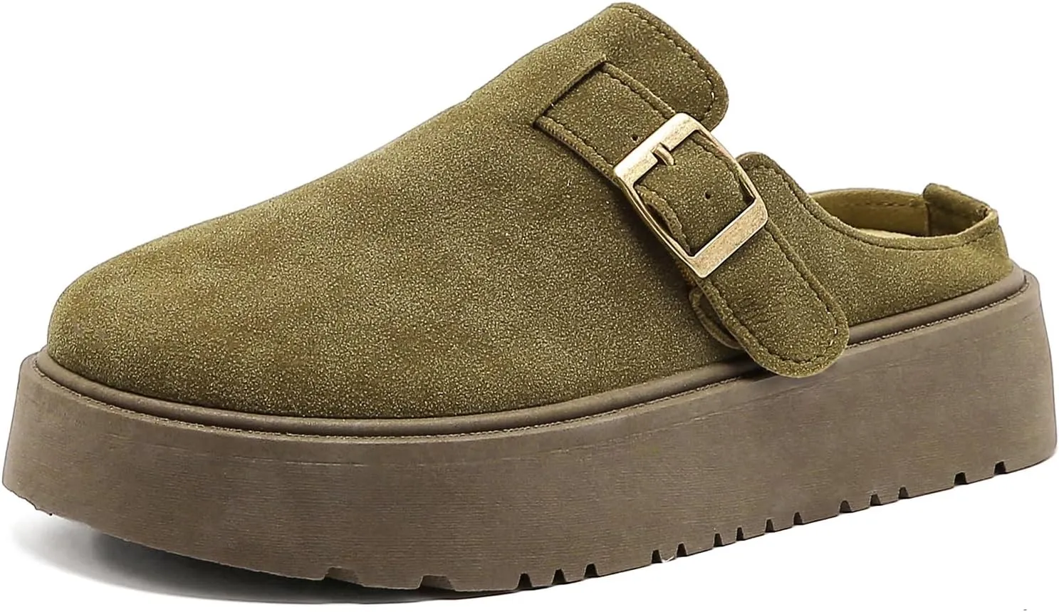 XTJSCBDSH Suede Clogs for Women Adjustable Buckle Platform Mules Cork Footbed Sandals Slip On Slippers Potato Shoes with Arch Support