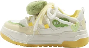 Y2K Cute Chunky Sneakers for Girls Trendy Student Platform Shoes with Heart & Frog Plush Charms, Soft Non-Slip Sole, Everyday Casual Style