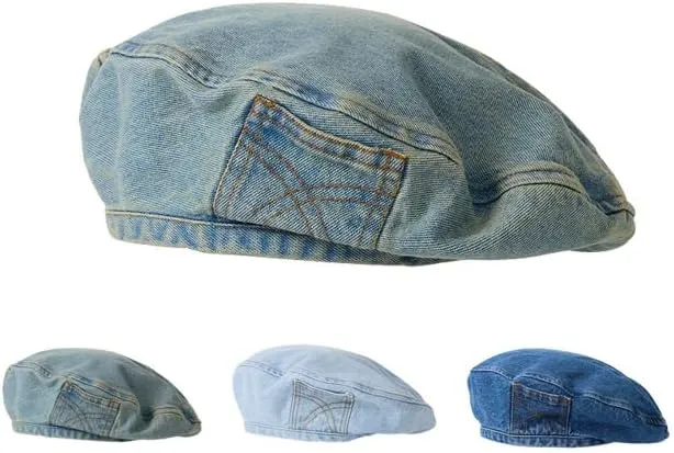 Y2k Hats Kpop Outfits for Women Painters Hat Denim Beret Women's Cap Hip-Hop Beanies Grunge Retro Girl Caps
