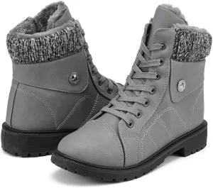 yageyan Womens Winter Snow Boots Warm Fur Lined Winter Water-resistan Ankle Booties Zipper Anti-Slip Combat Boots