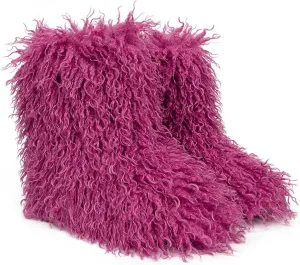 YESBOR Women's Curly Faux Fur Snow Boots Fluffy Fuzzy Furry Winter Outdoor Flat Booties