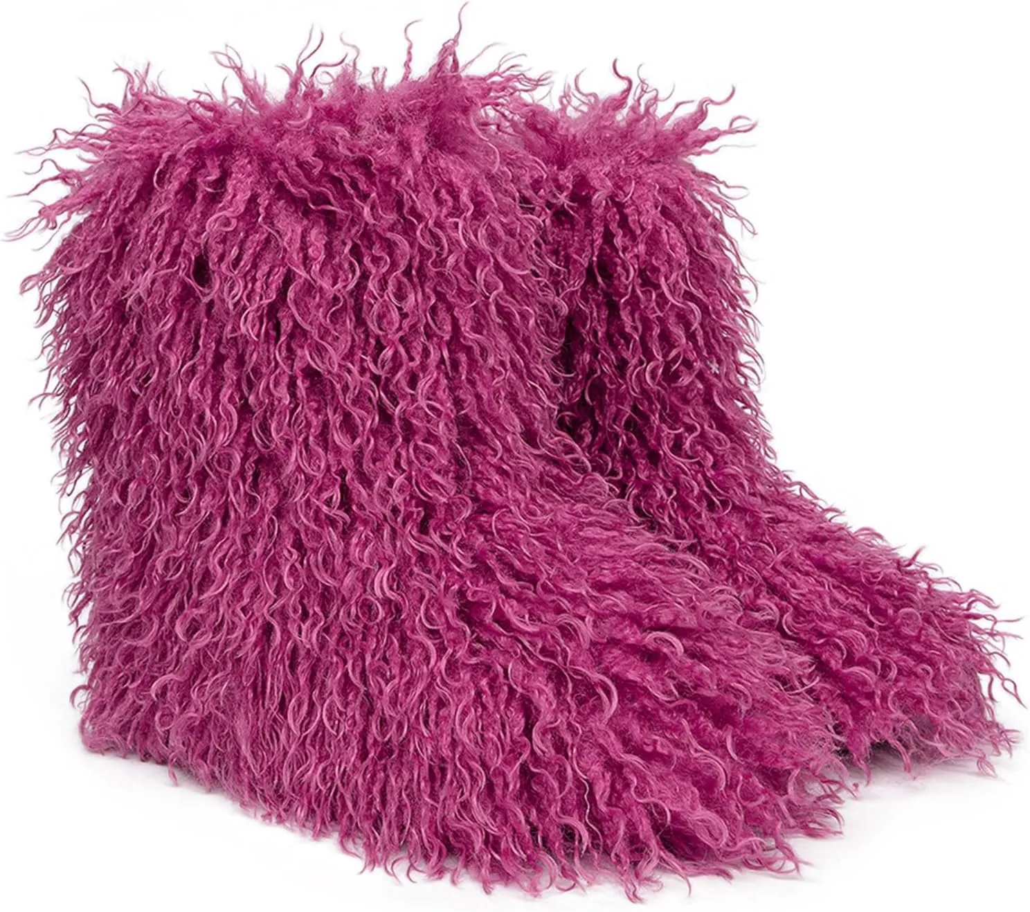 YESBOR Women's Curly Faux Fur Snow Boots Fluffy Fuzzy Furry Winter Outdoor Flat Booties