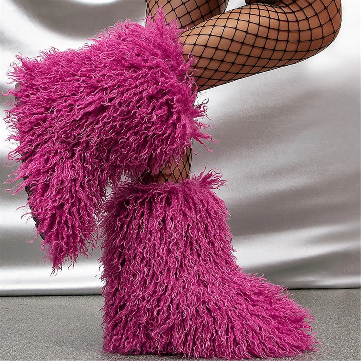 YESBOR Women's Curly Faux Fur Snow Boots Fluffy Fuzzy Furry Winter Outdoor Flat Booties