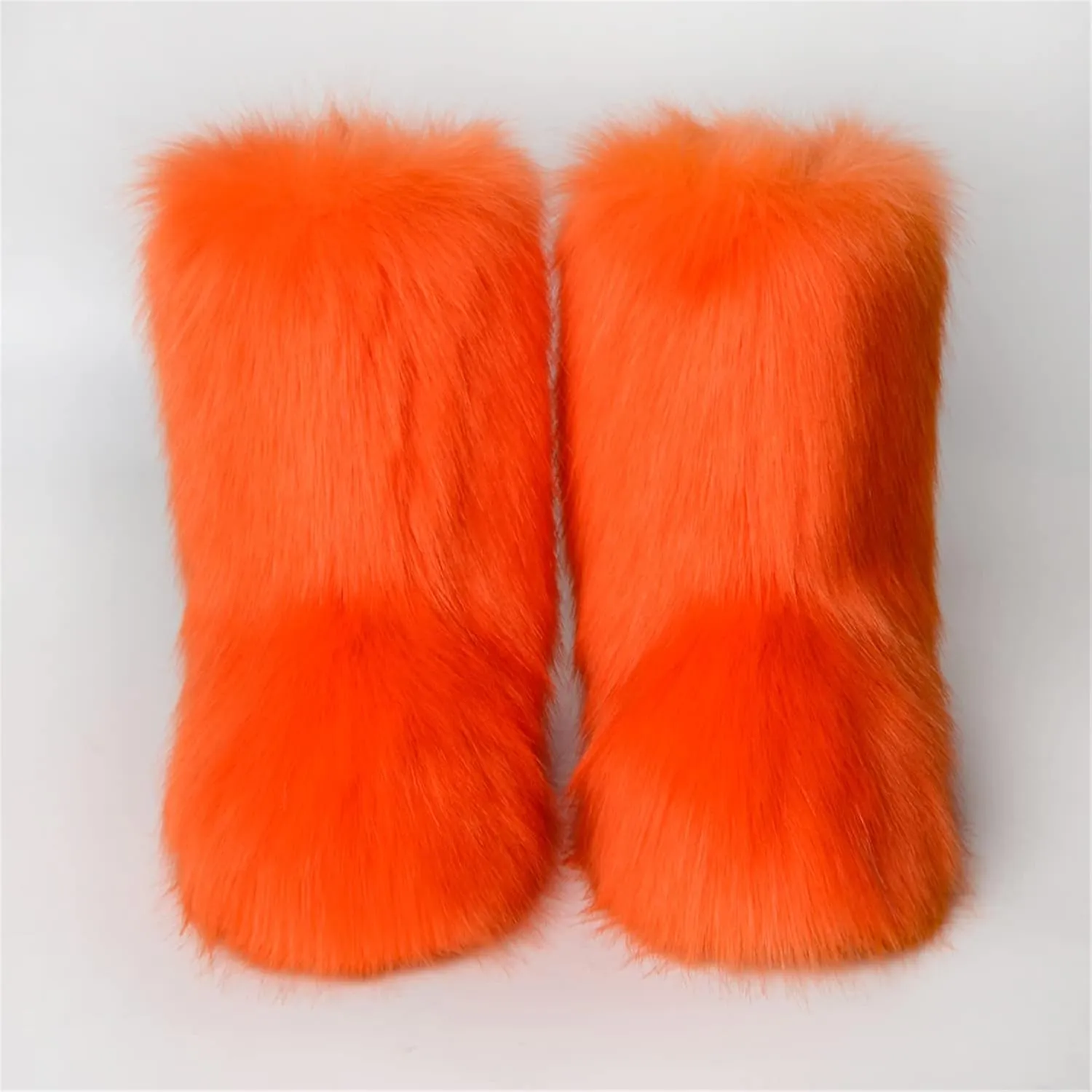 YESBOR Women's Faux Fur Boots Fluffy Mid-Calf Fuzzy Winter Snow Boots Outdoor Flat Shoes