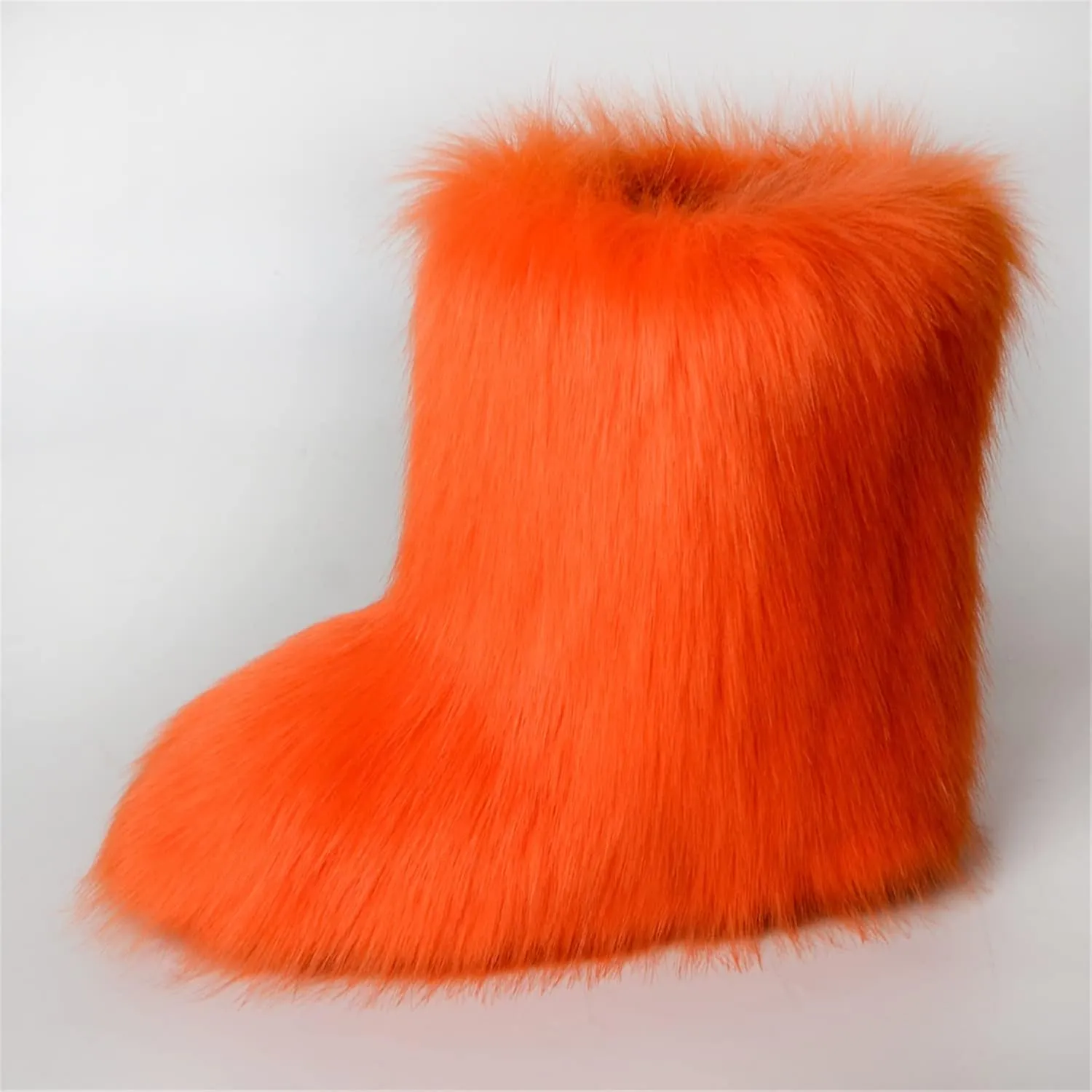 YESBOR Women's Faux Fur Boots Fluffy Mid-Calf Fuzzy Winter Snow Boots Outdoor Flat Shoes