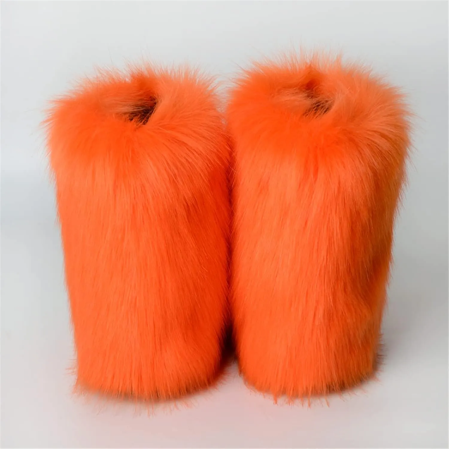 YESBOR Women's Faux Fur Boots Fluffy Mid-Calf Fuzzy Winter Snow Boots Outdoor Flat Shoes