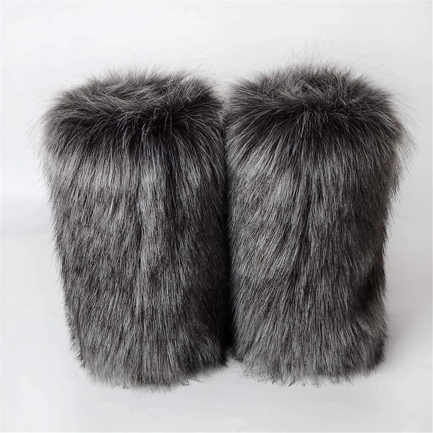 YESBOR Women's Winter Faux Fur Boots Round Toe Warm Fuzzy Fluffy Furry Snow Boots Flat Shoes