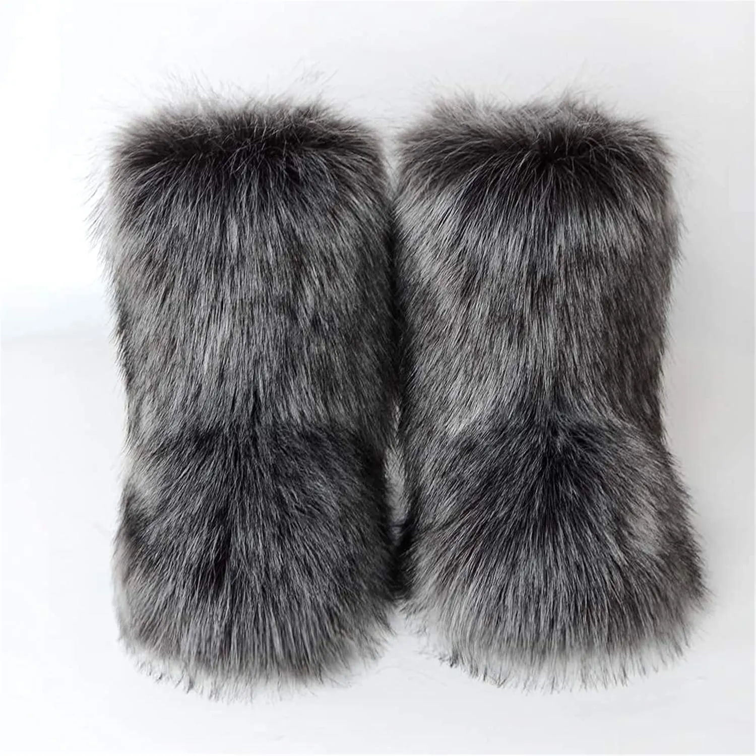 YESBOR Women's Winter Faux Fur Boots Round Toe Warm Fuzzy Fluffy Furry Snow Boots Flat Shoes