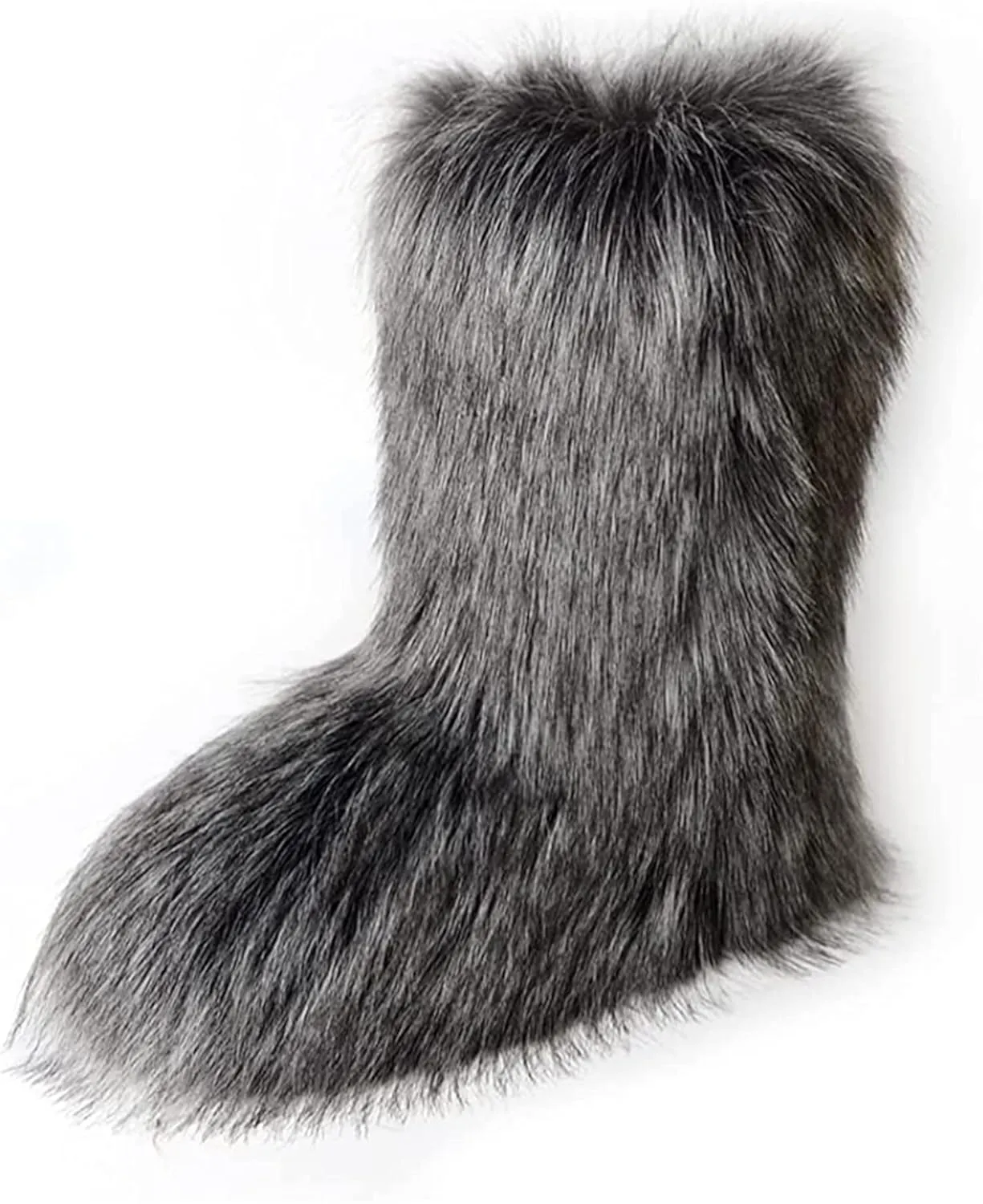 YESBOR Women's Winter Faux Fur Boots Round Toe Warm Fuzzy Fluffy Furry Snow Boots Flat Shoes