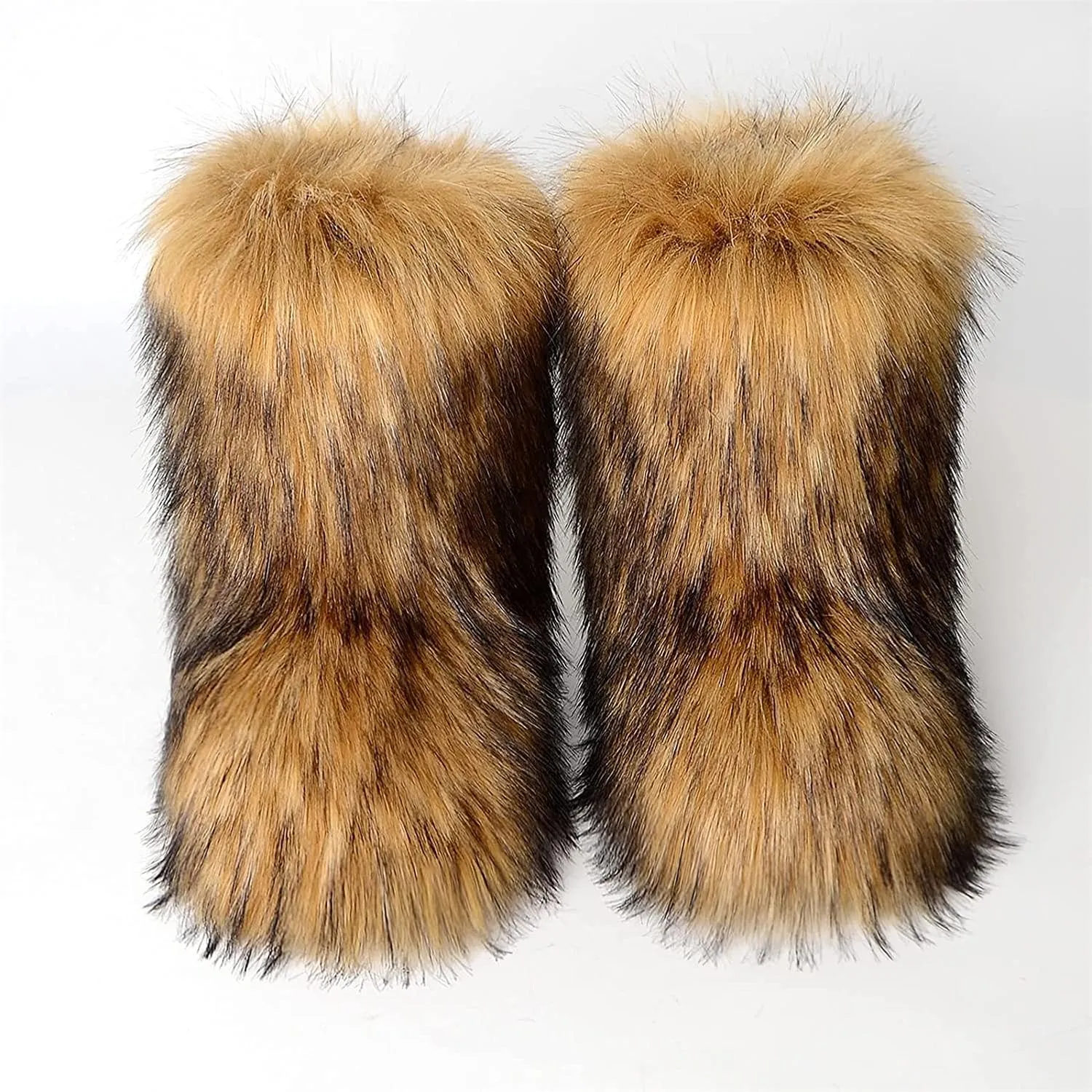 YESBOR Women's Winter Faux Fur Boots Round Toe Warm Fuzzy Fluffy Furry Snow Boots Flat Shoes
