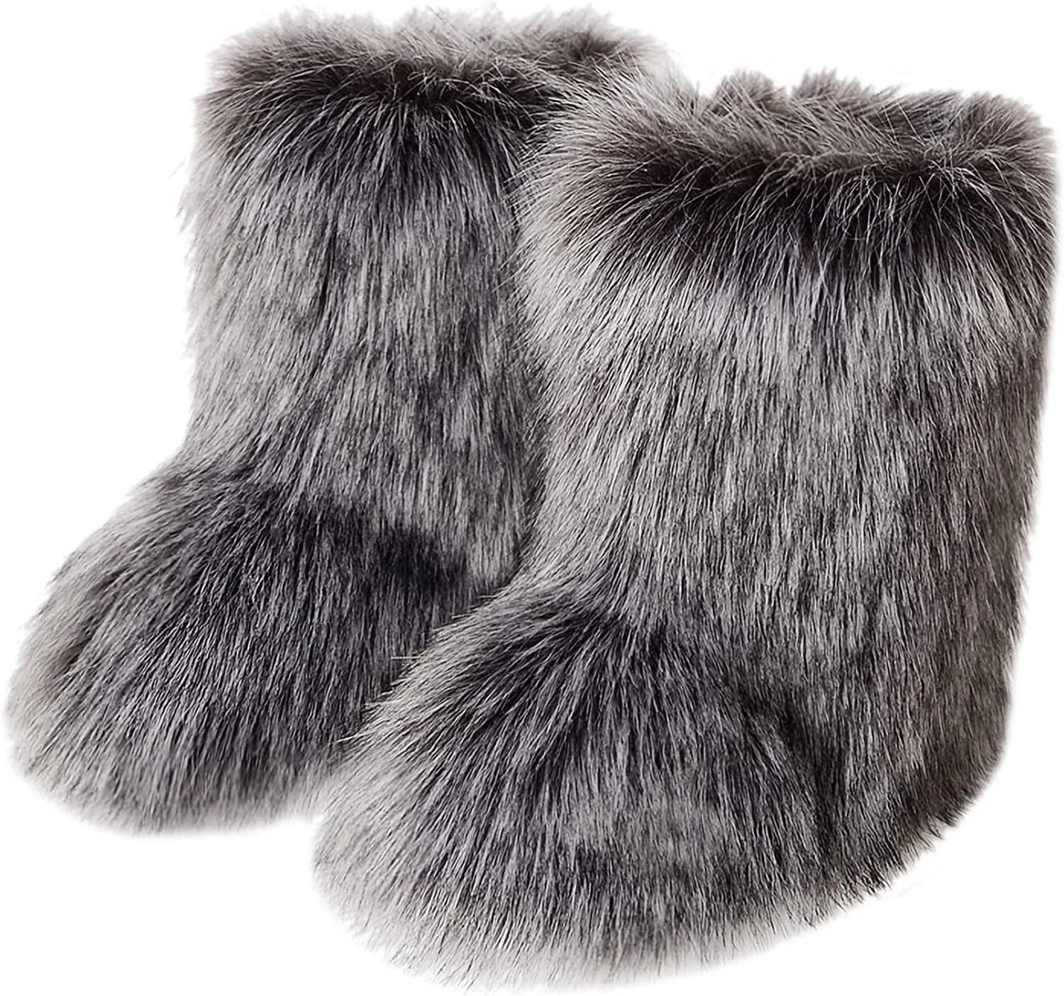 YESBOR Women's Winter Faux Fur Boots Round Toe Warm Fuzzy Fluffy Furry Snow Boots Flat Shoes