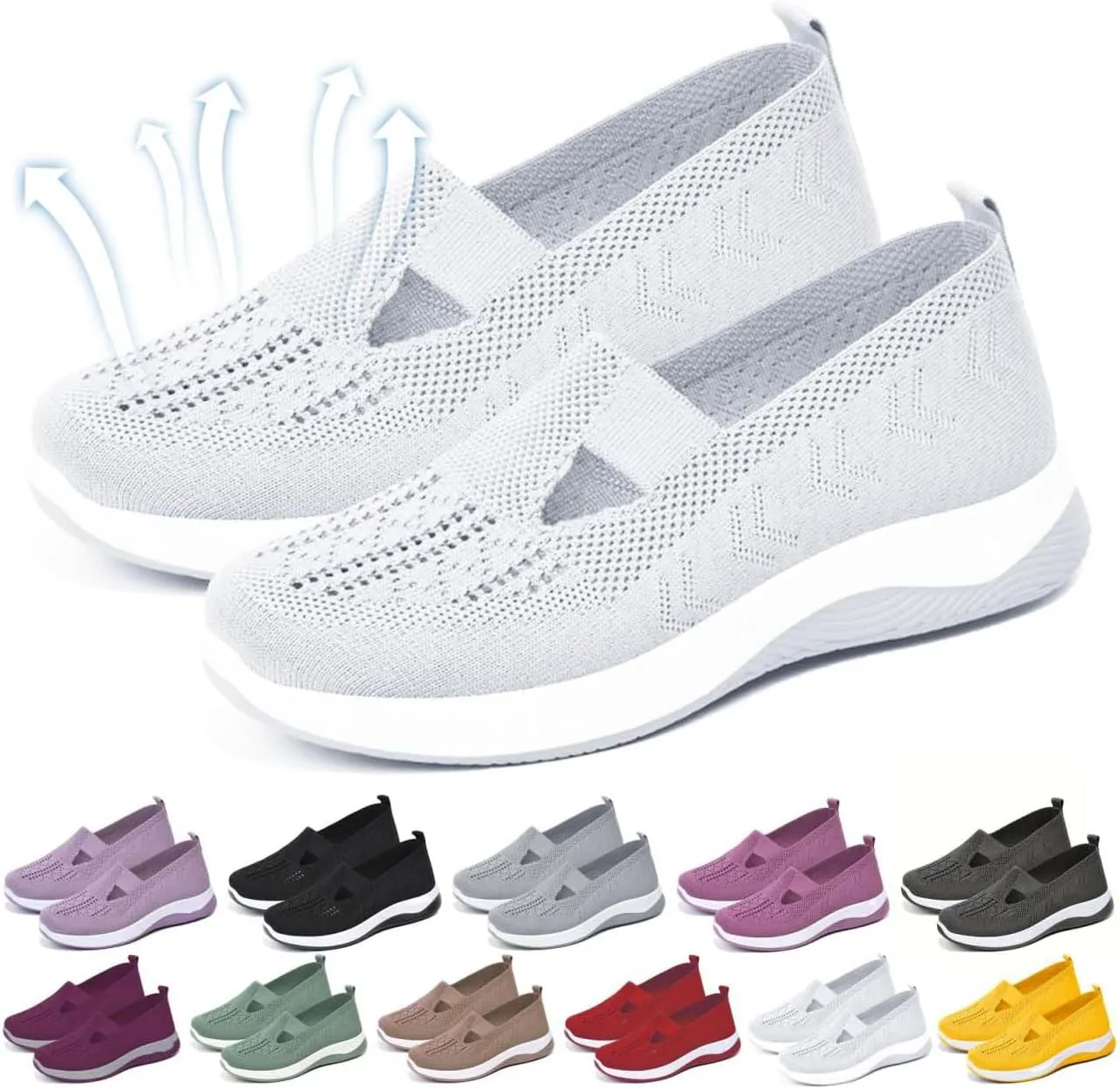 Yilia Orthopedic Shoes for Women, Women Wide Width Breathable Walking Comfortable Slip on Sneakers, Non Slip Food Service Lightweight Sneaker, Nurse Shoes Arch Support Sneakers
