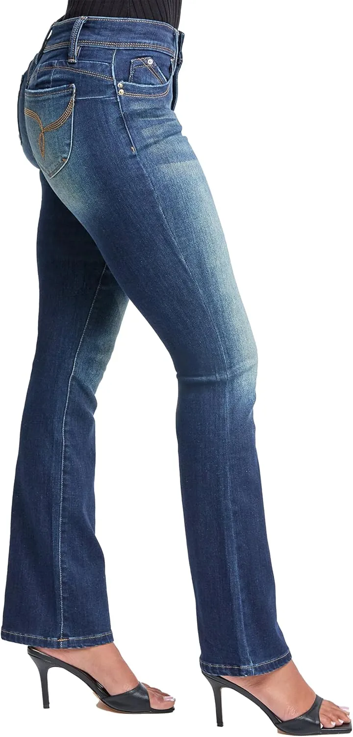 YMI Women's Wannabettabutt Mid Rise Bootcut Jeans