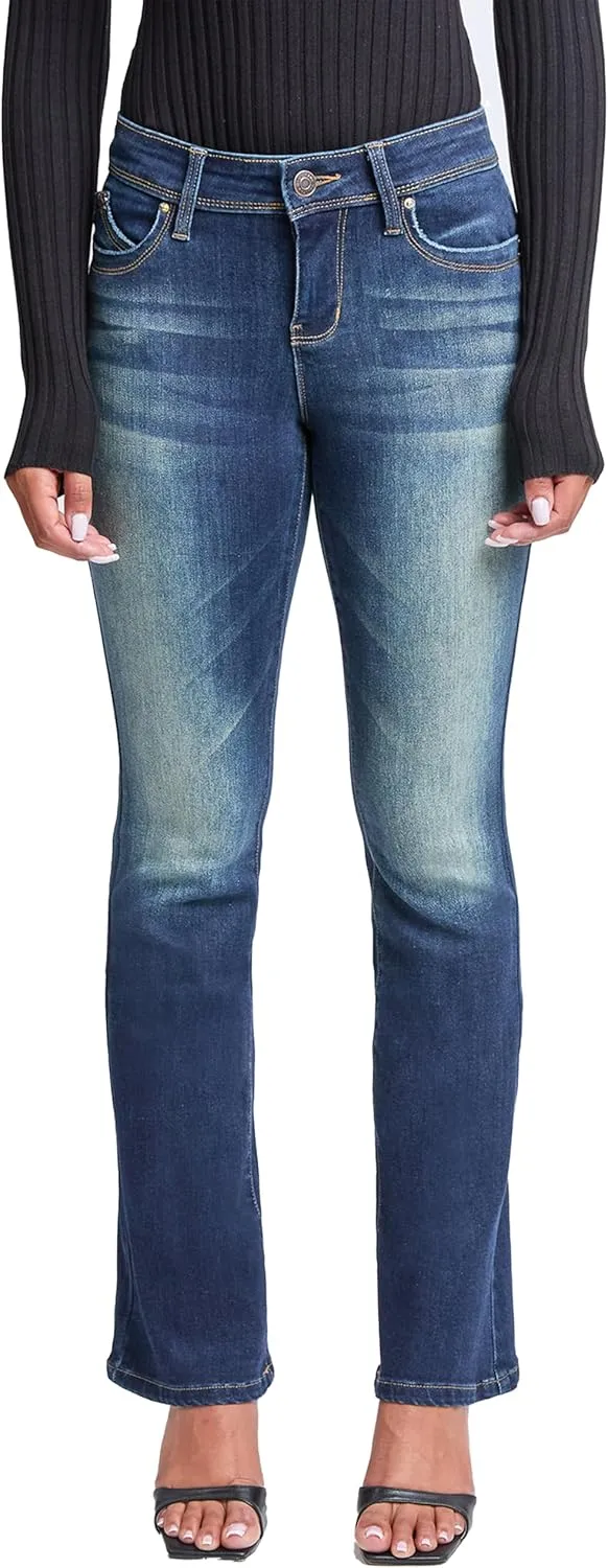 YMI Women's Wannabettabutt Mid Rise Bootcut Jeans