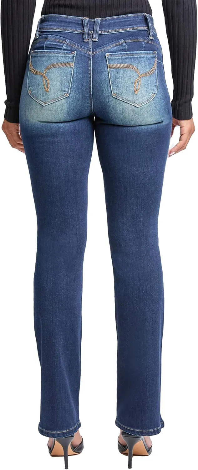 YMI Women's Wannabettabutt Mid Rise Bootcut Jeans