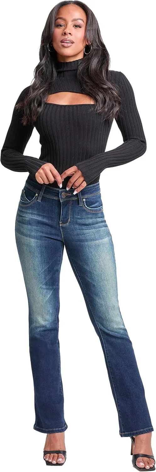 YMI Women's Wannabettabutt Mid Rise Bootcut Jeans