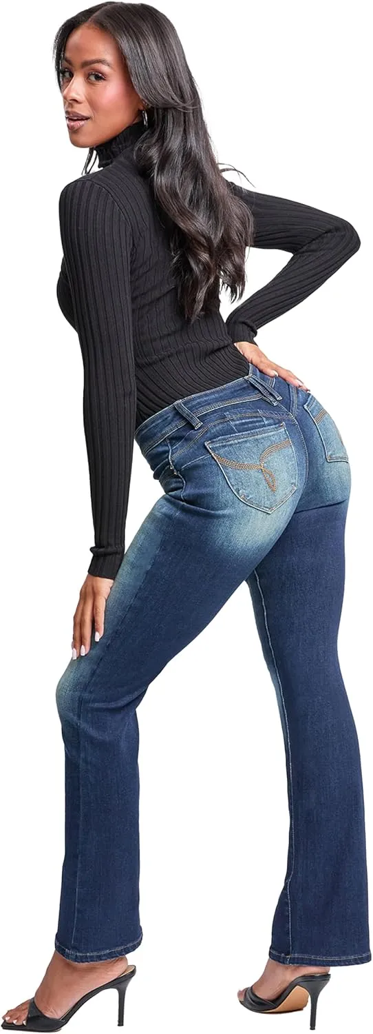 YMI Women's Wannabettabutt Mid Rise Bootcut Jeans
