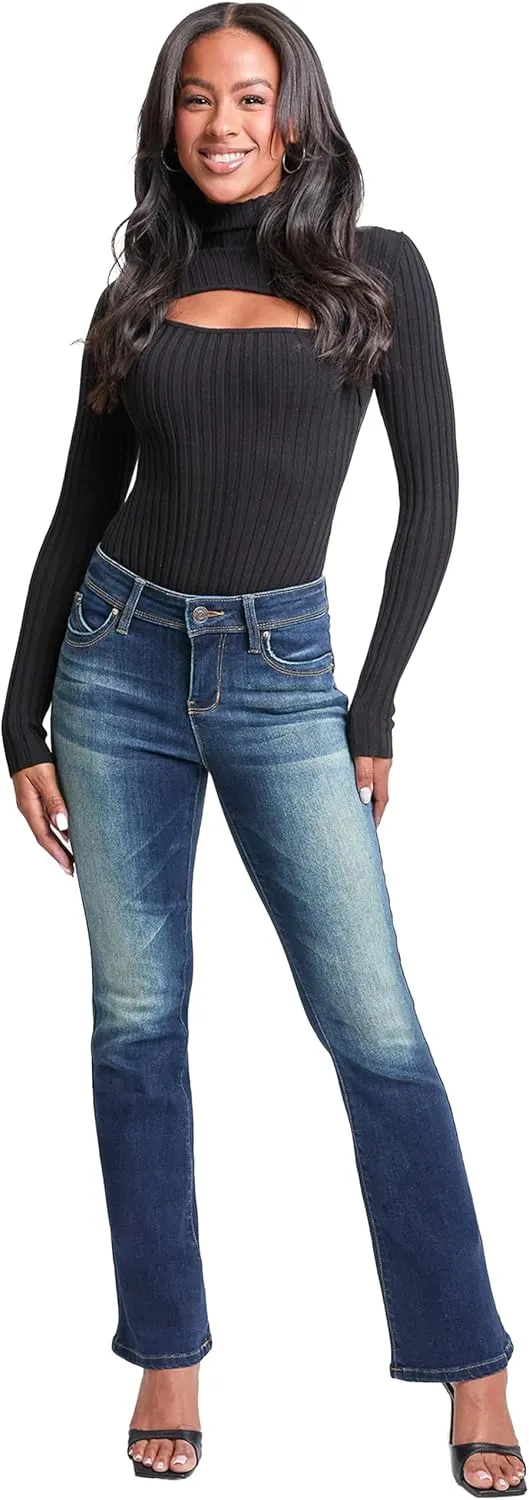 YMI Women's Wannabettabutt Mid Rise Bootcut Jeans