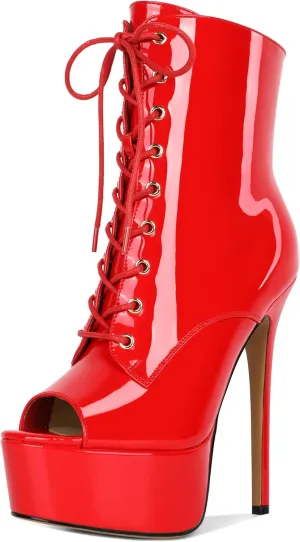YODEKS Women Ankle Boots Platform Stiletto Heel Boots Peep Toe Booties Side Zipper 6'' Sexy Boots For Club Dance Size 6-12