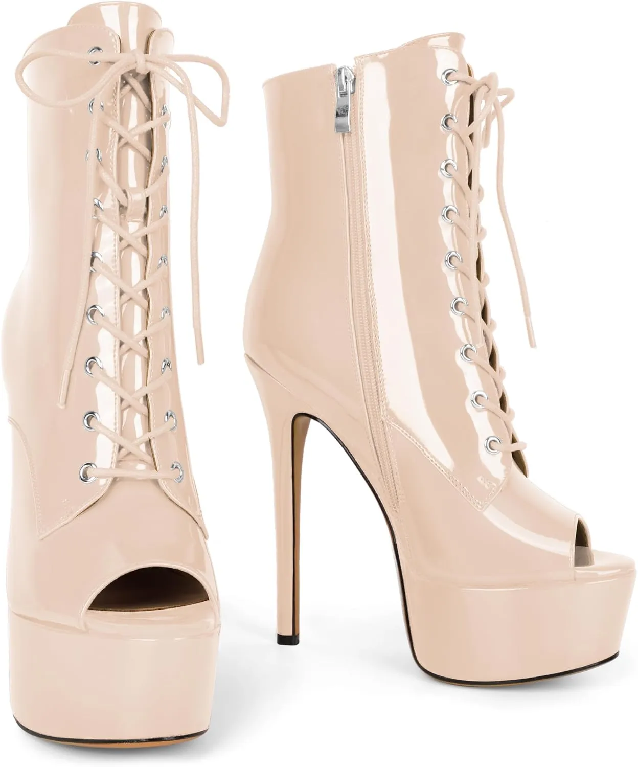 YODEKS Women Ankle Boots Platform Stiletto Heel Boots Peep Toe Booties Side Zipper 6'' Sexy Boots For Club Dance Size 6-12