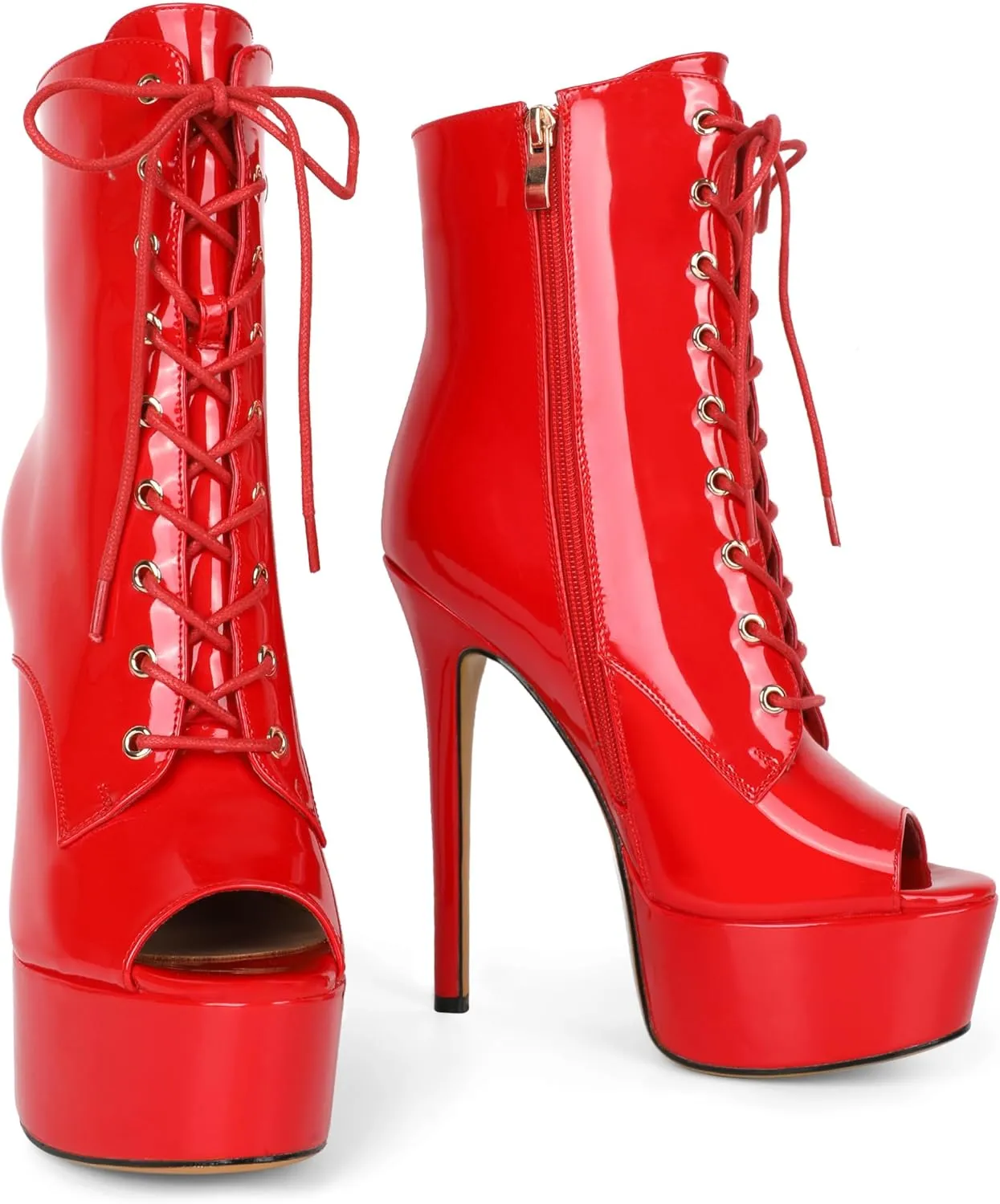 YODEKS Women Ankle Boots Platform Stiletto Heel Boots Peep Toe Booties Side Zipper 6'' Sexy Boots For Club Dance Size 6-12