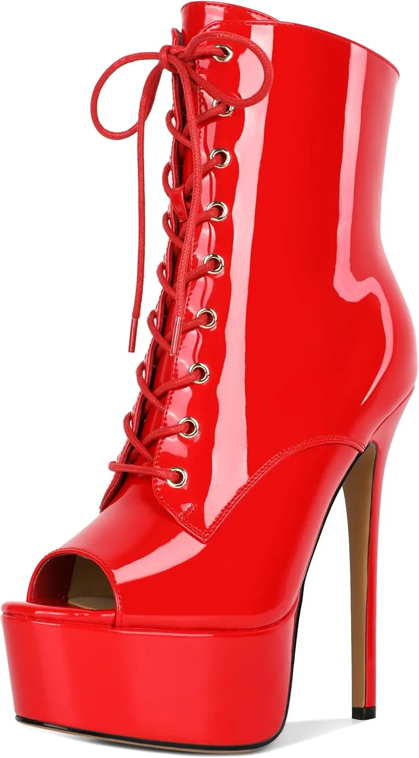 YODEKS Women Ankle Boots Platform Stiletto Heel Boots Peep Toe Booties Side Zipper 6'' Sexy Boots For Club Dance Size 6-12