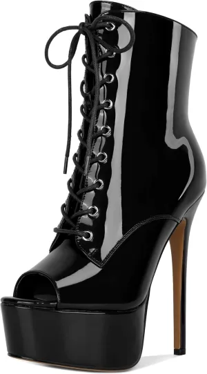 YODEKS Women Ankle Boots Platform Stiletto Heel Boots Peep Toe Booties Side Zipper 6'' Sexy Boots For Club Dance Size 6-12