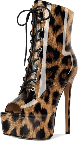 YODEKS Women Ankle Boots Platform Stiletto Heel Boots Peep Toe Booties Side Zipper 6'' Sexy Boots For Club Dance Size 6-12