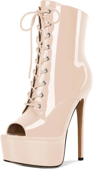 YODEKS Women Ankle Boots Platform Stiletto Heel Boots Peep Toe Booties Side Zipper 6'' Sexy Boots For Club Dance Size 6-12