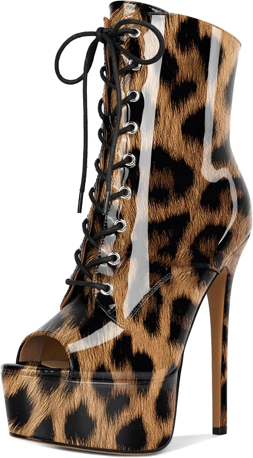 YODEKS Women Ankle Boots Platform Stiletto Heel Boots Peep Toe Booties Side Zipper 6'' Sexy Boots For Club Dance Size 6-12