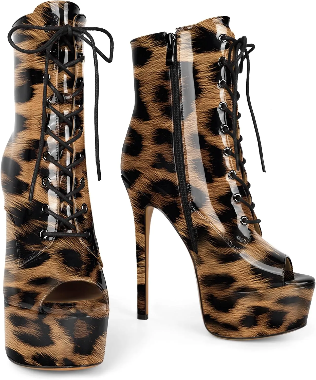 YODEKS Women Ankle Boots Platform Stiletto Heel Boots Peep Toe Booties Side Zipper 6'' Sexy Boots For Club Dance Size 6-12