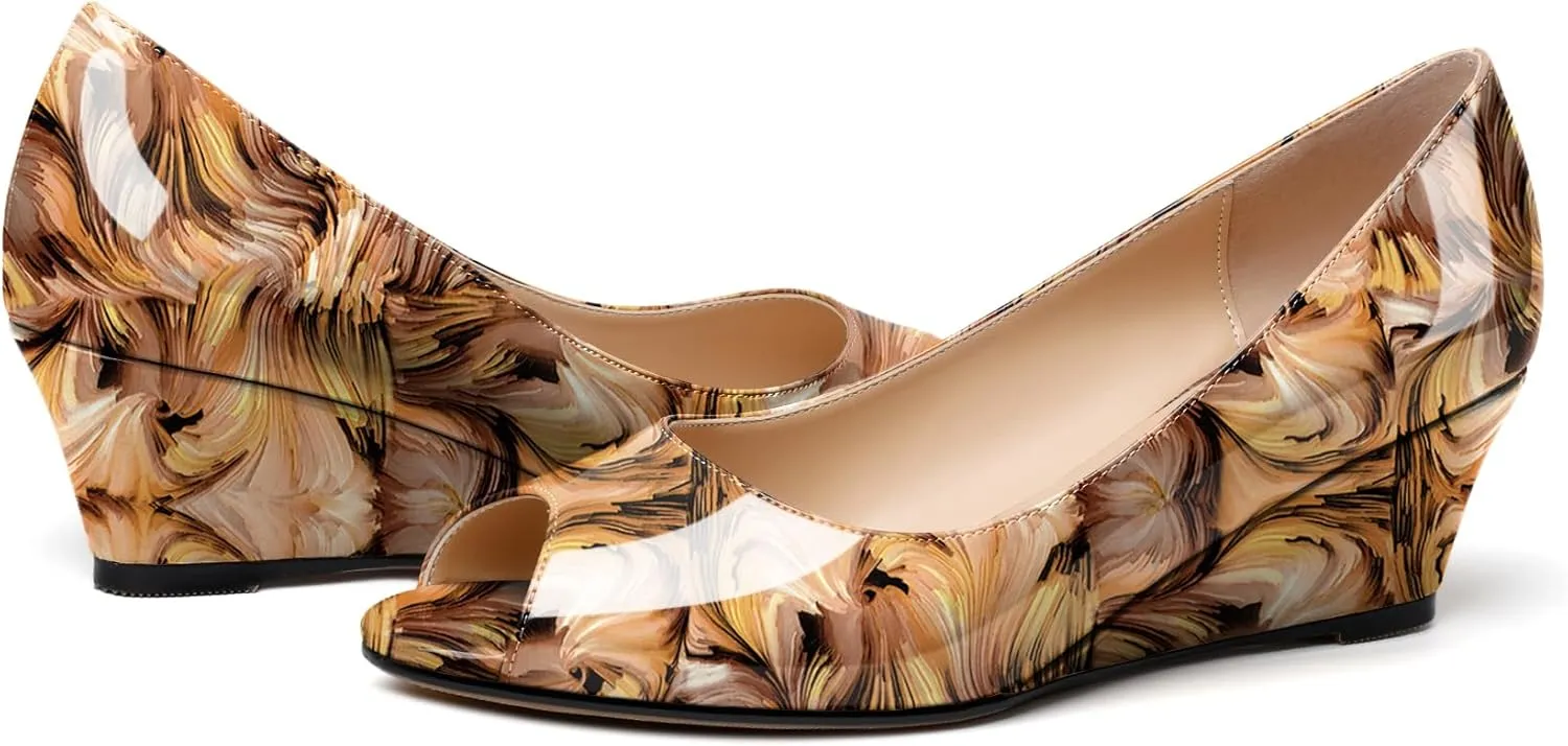 YODEKS Women's Peep Toe Wedge Sandals Low Heel Pumps Open Toe Heeled Sandals Shoes